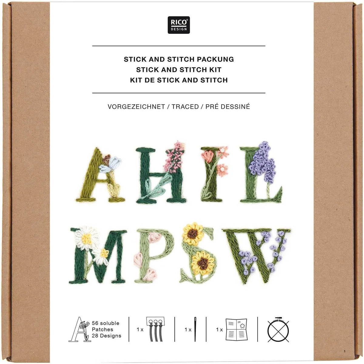 Traced embroidery kit 'Letters with Flowers' by Rico Design