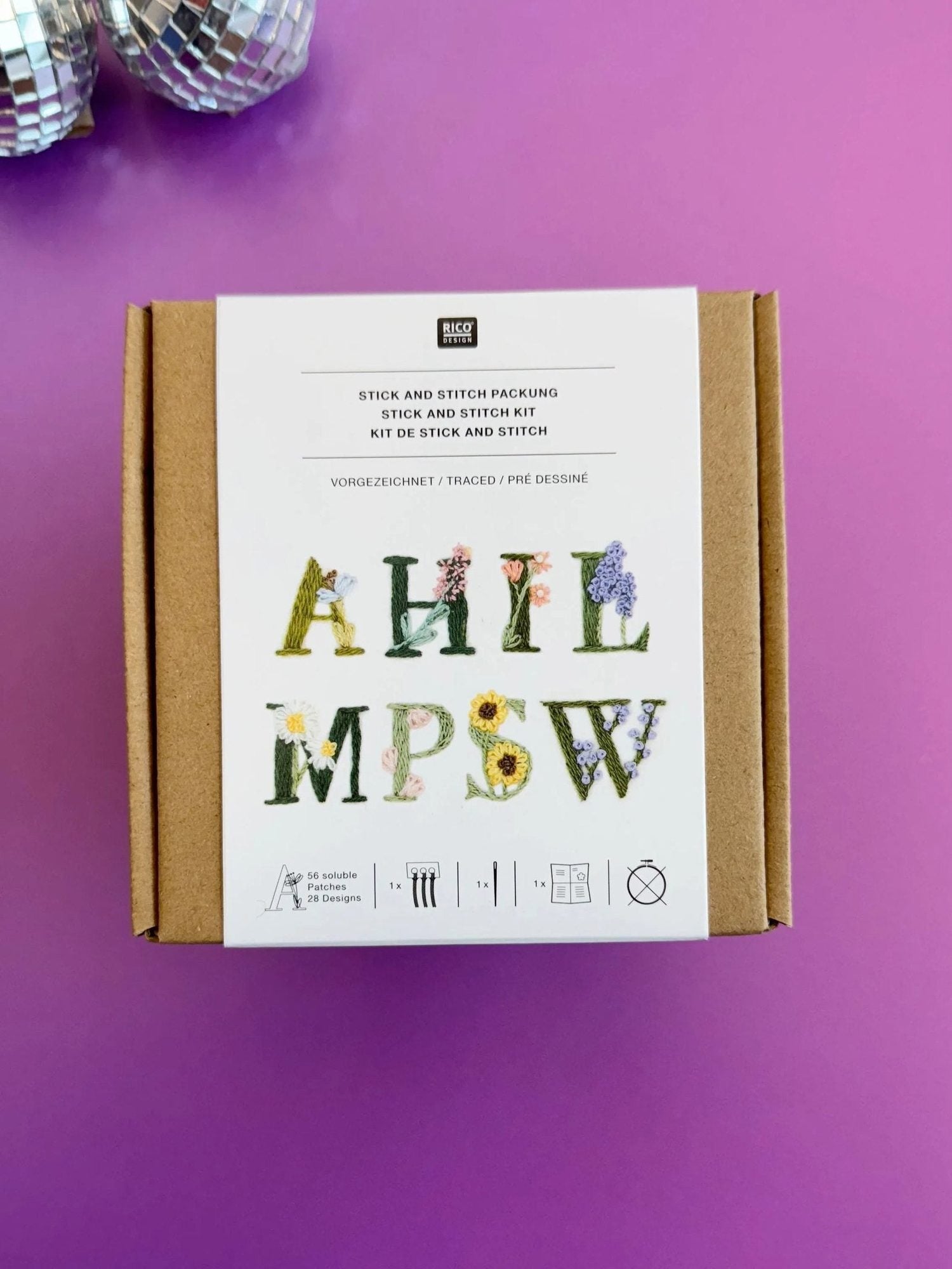 Traced embroidery kit 'Letters with Flowers' by Rico Design