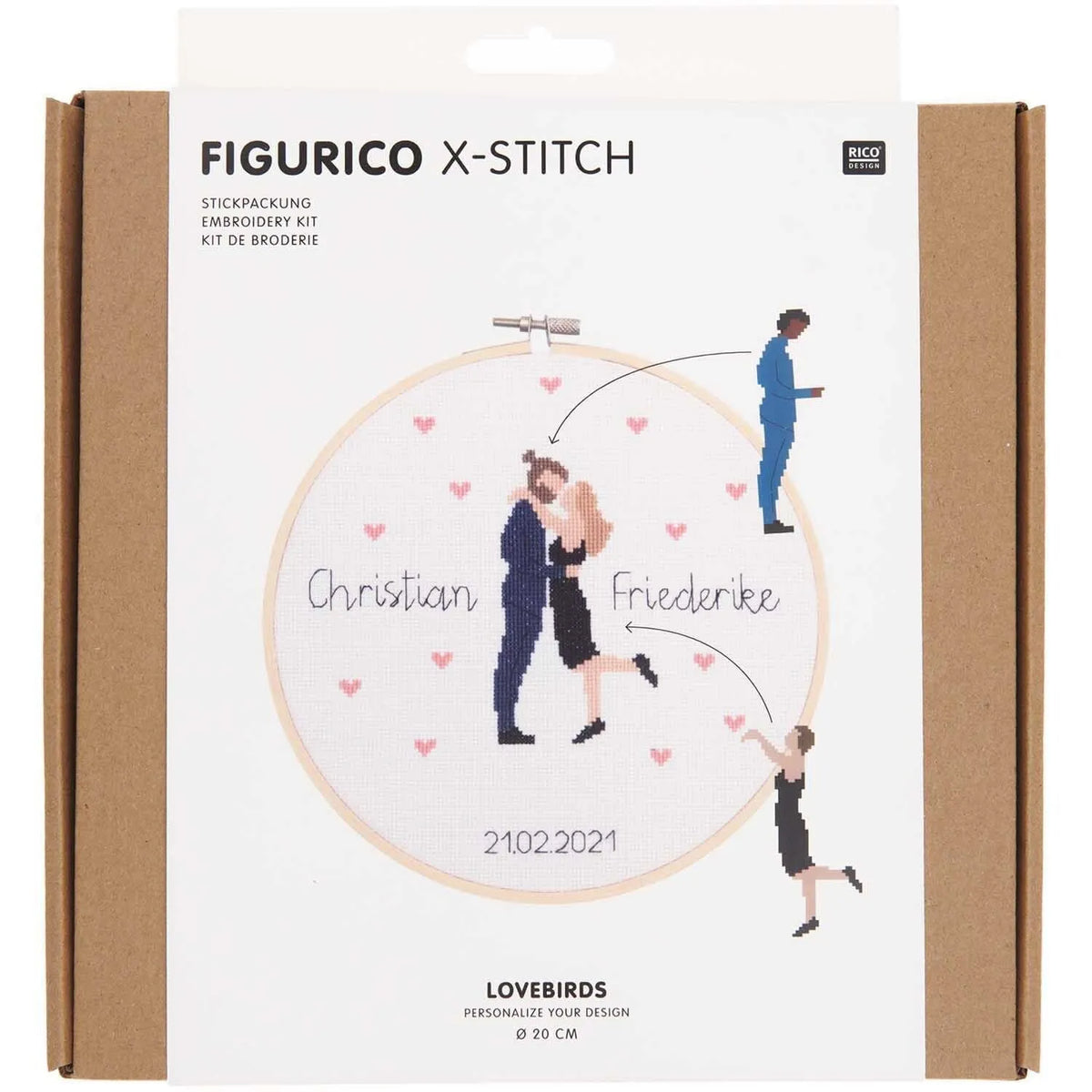 Cross-stitch embroidery kit 'Lovebirds', 20cm by Rico Design
