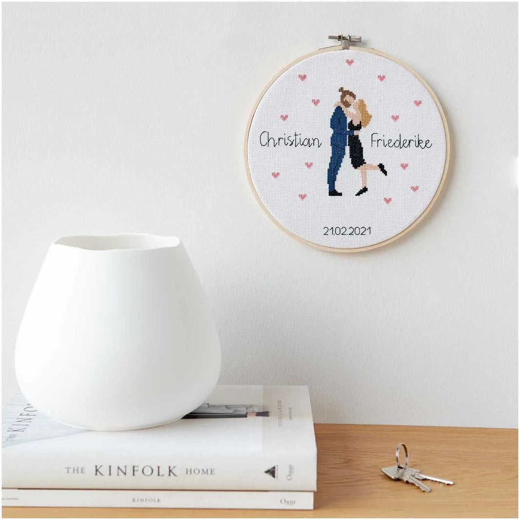 Cross-stitch embroidery kit 'Lovebirds', 20cm by Rico Design