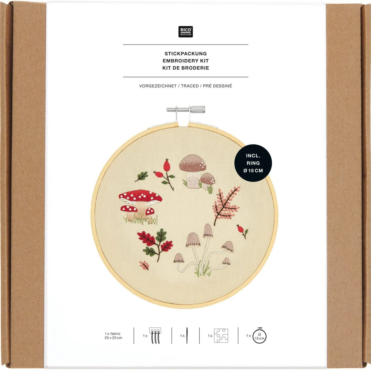 Vorgezeichnetes Stickset 'Mushroom Wreath' von Rico Design
