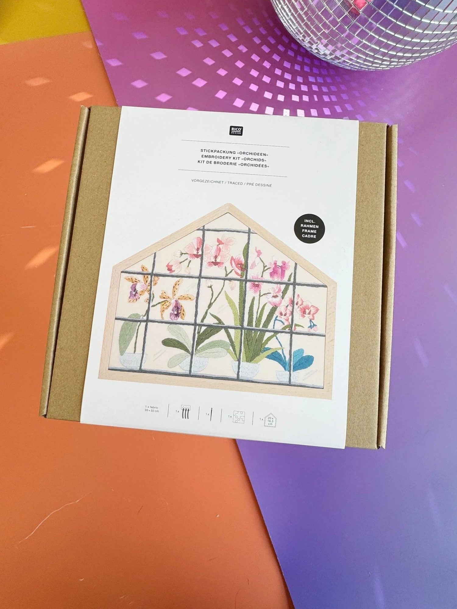 Rico Orchids embroidery set, packaging view