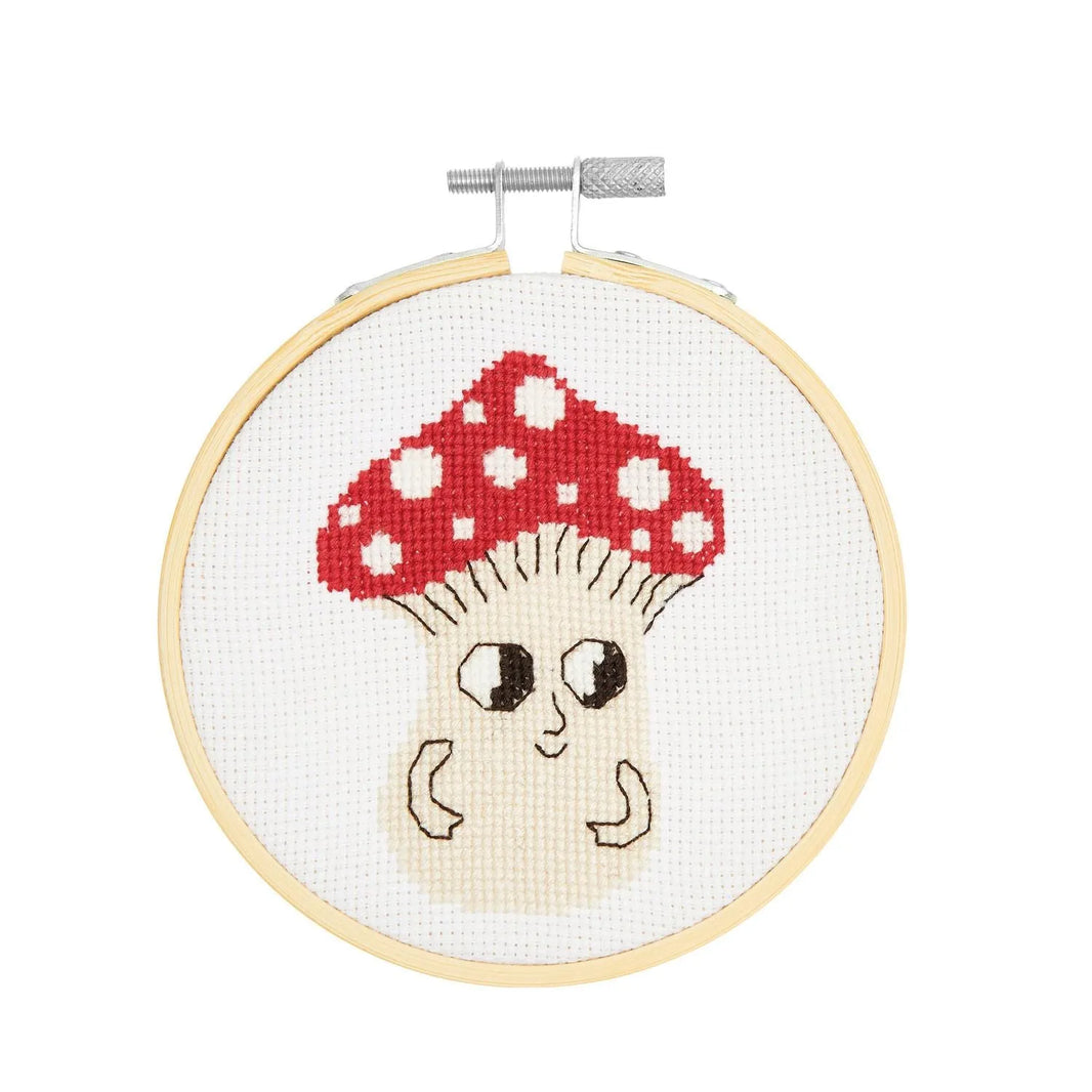 Cross-stitch embroidery kit 'Small Mushroom', 10cm by Rico Design