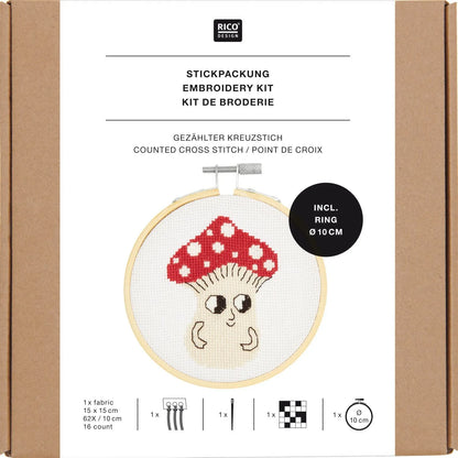 Cross-stitch embroidery kit 'Small Mushroom', 10cm by Rico Design