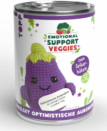 Gehäkelte Aubergine mit lächelndem Gesicht