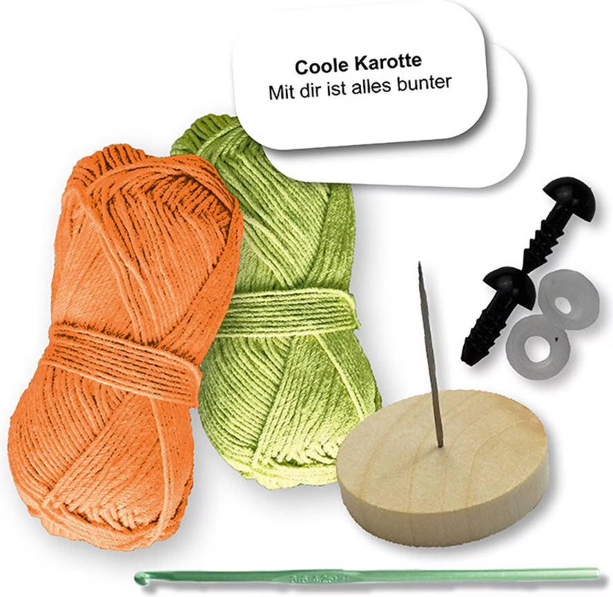 Gehäkelte Karotte Detail mit fröhlichem Gesicht