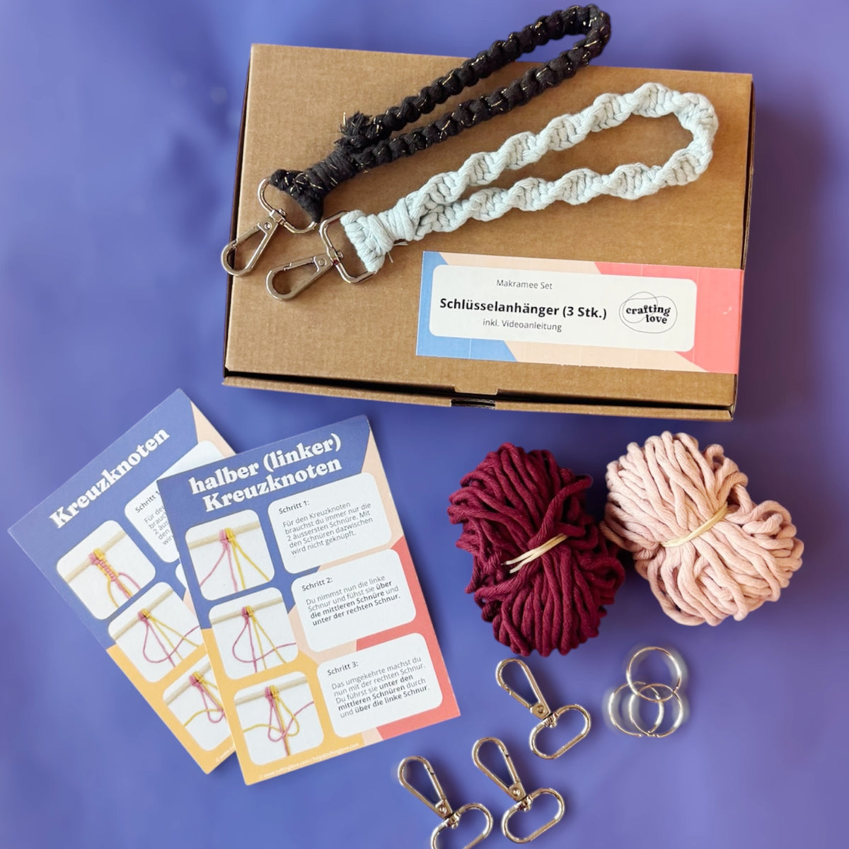 Craftinglove Makramee-Schlüsselanhänger-Schlaufe 3er-Set