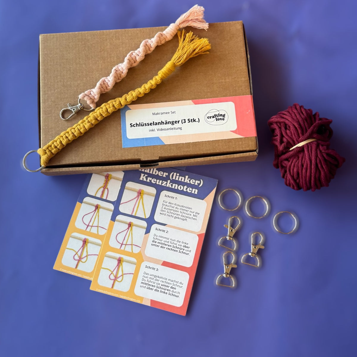 Craftinglove Makramee-Schlüsselanhänger 3er-Set in Naturgarn
