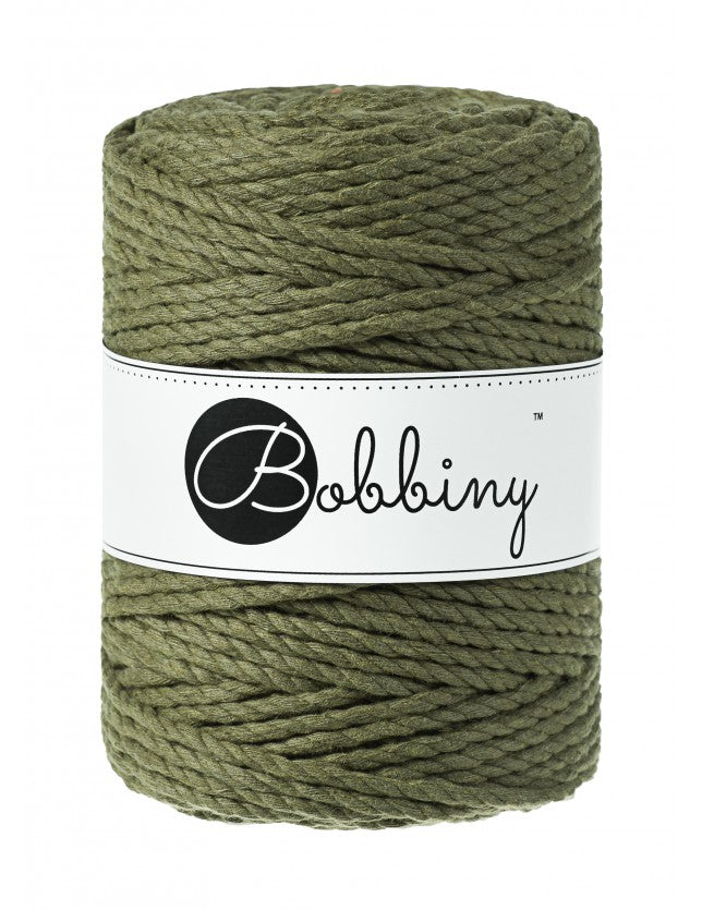 Bobbiny 3-ply macramé rope, 5mm and 100m, in avocado green
