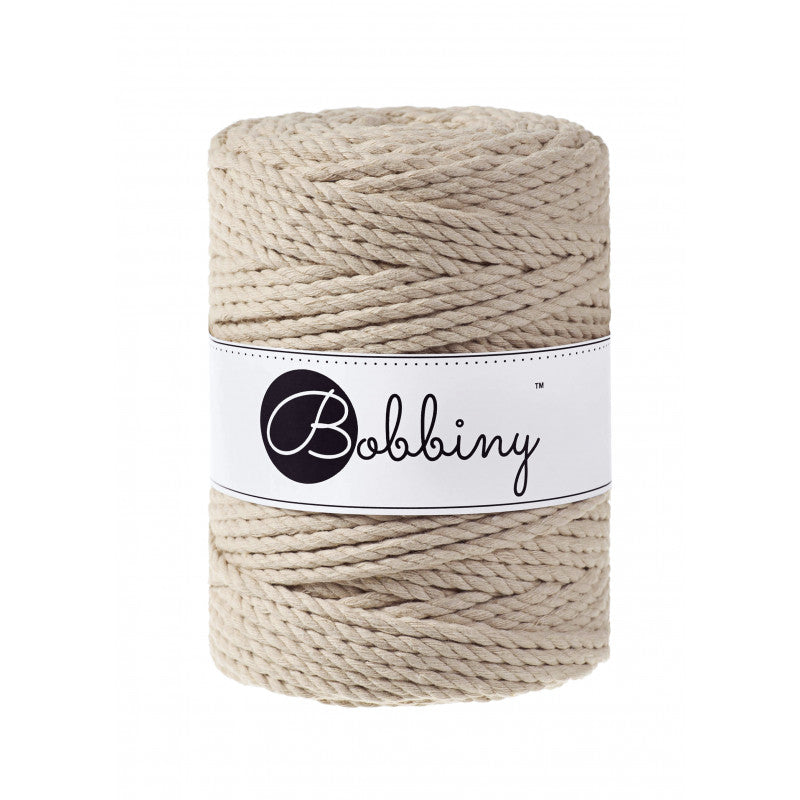 Bobbiny 3-ply macramé rope, 5mm and 100m, in beige