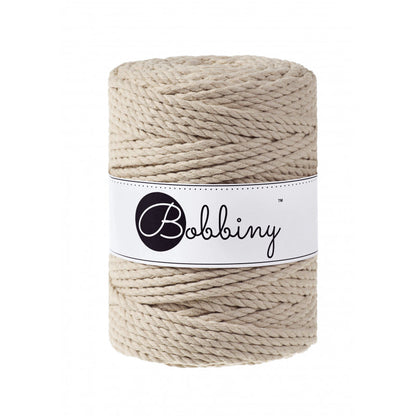Bobbiny 3-ply macramé rope, 5mm and 100m, in beige