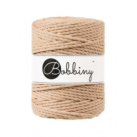 Bobbiny 3-ply macramé rope, 5mm and 100m, in biscuit