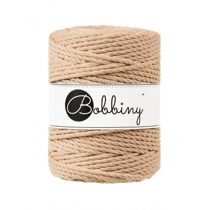 Bobbiny 3-ply macramé rope, 5mm and 100m, in biscuit