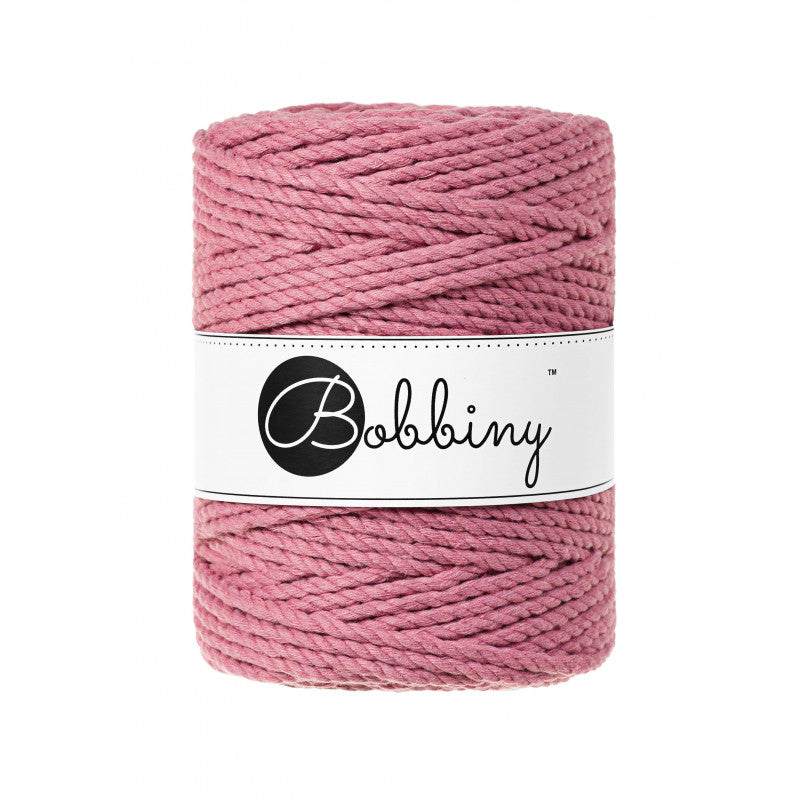 Bobbiny 3-ply macramé rope, 5mm and 100m, in blossom pink
