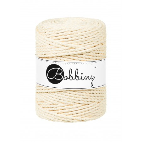 Bobbiny 3-ply macramé rope, 5mm and 100m, in butter yellow