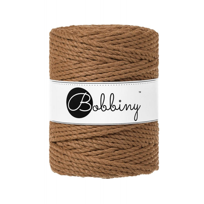 Bobbiny 3-ply macramé rope, 5mm and 100m, in caramel