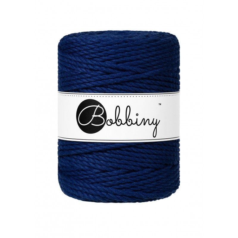 Bobbiny 3-ply macramé rope, 5mm and 100m, in ink blue