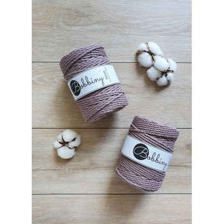 Bobbiny 3-ply macramé rope, 5mm and 100m, in mauve