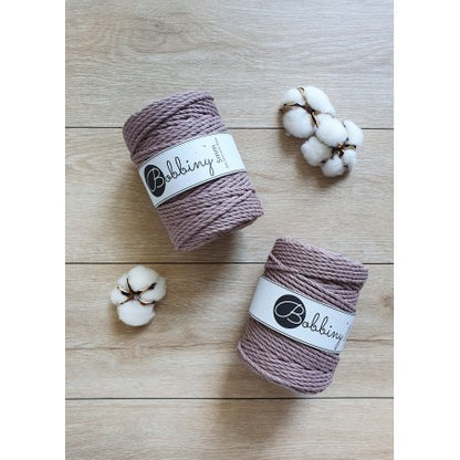 Bobbiny 3-ply macramé rope, 5mm and 100m, in mauve