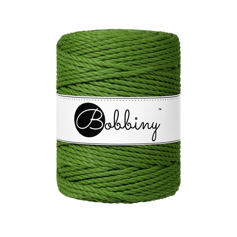 Bobbiny 3-ply macramé rope, 5mm and 100m, in moss green