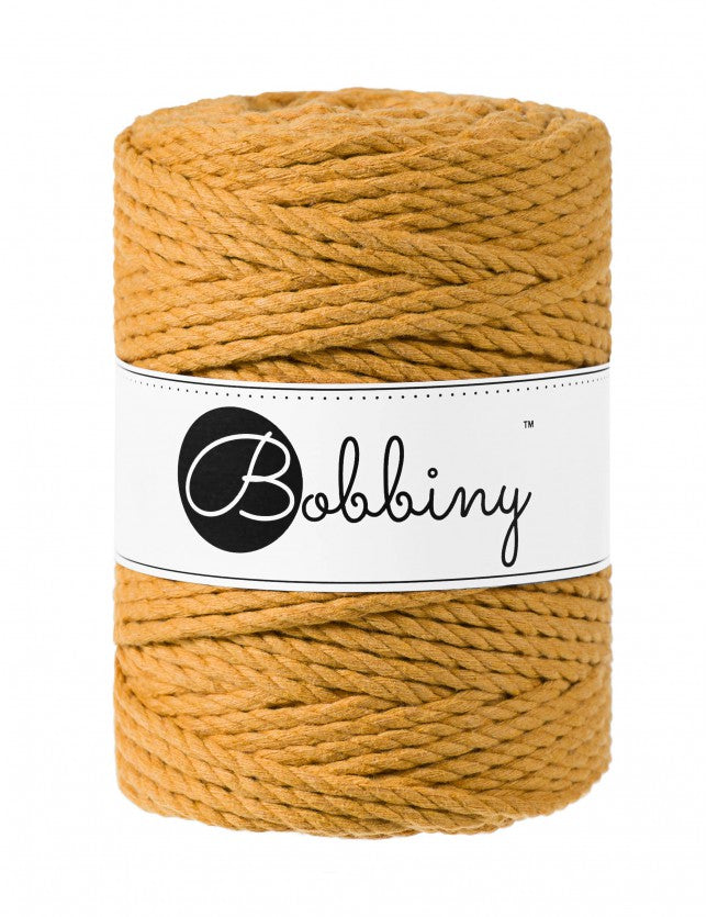 Bobbiny 3-ply macramé rope, 5mm and 100m, in mustard