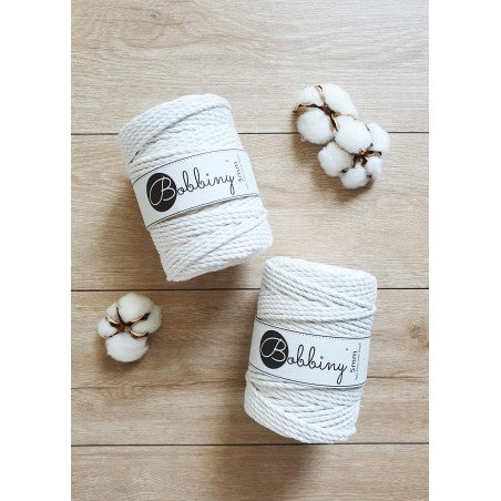 Bobbiny 3-ply macramé rope, 5mm and 100m, in off white