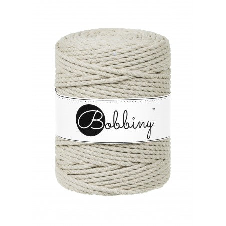Bobbiny 3-ply macramé rope, 5mm and 100m, in pale olive