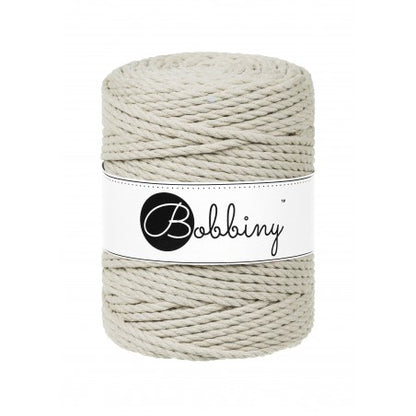Bobbiny 3-ply macramé rope, 5mm and 100m, in pale olive