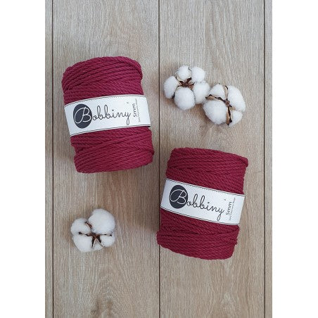 Bobbiny 3-ply macramé rope, 5mm and 100m, in wine red