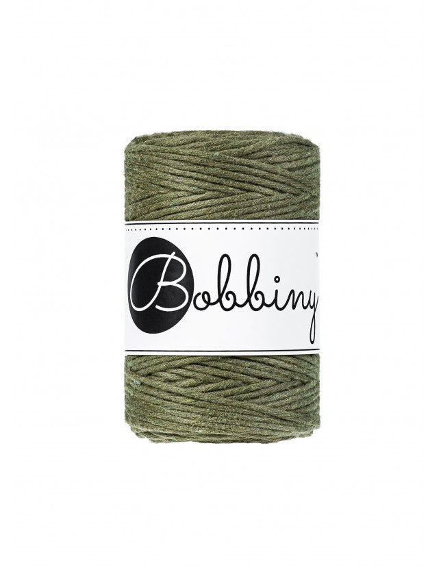 Bobbiny macramé cotton cord, 1.5mm and 100m, in avocado green