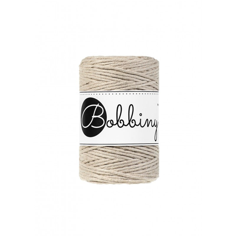 Bobbiny macramé cotton cord, 1.5mm and 100m, in beige