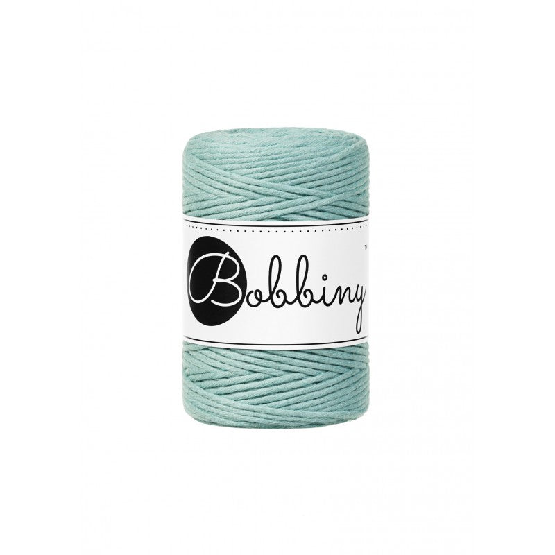 Bobbiny macramé cotton cord, 1.5mm and 100m, in duck egg blue