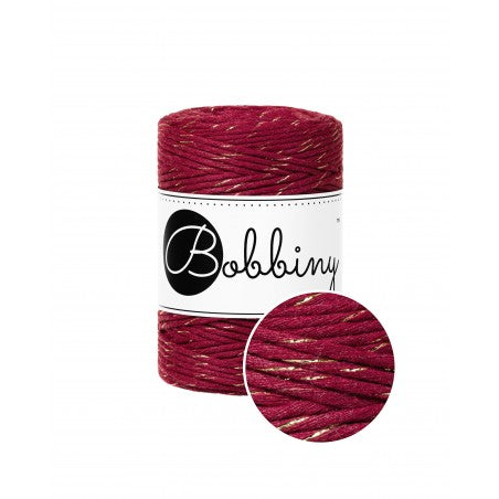 Bobbiny macramé cotton cord, 1.5mm and 100m, in golden wine red