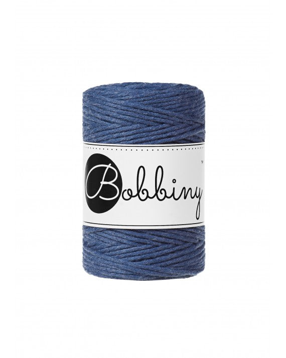 Bobbiny macramé cotton cord, 1.5mm and 100m, in jeans blue