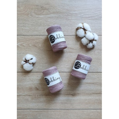 Bobbiny macramé cotton cord, 1.5mm and 100m, in mauve