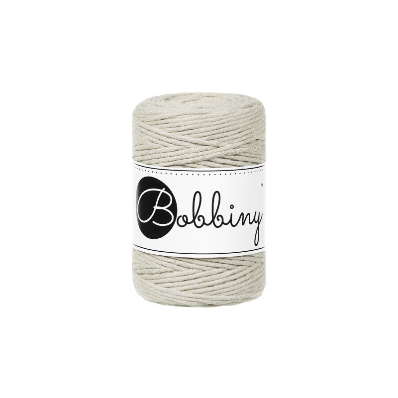 Bobbiny macramé cotton cord, 1.5mm and 100m, in pale olive