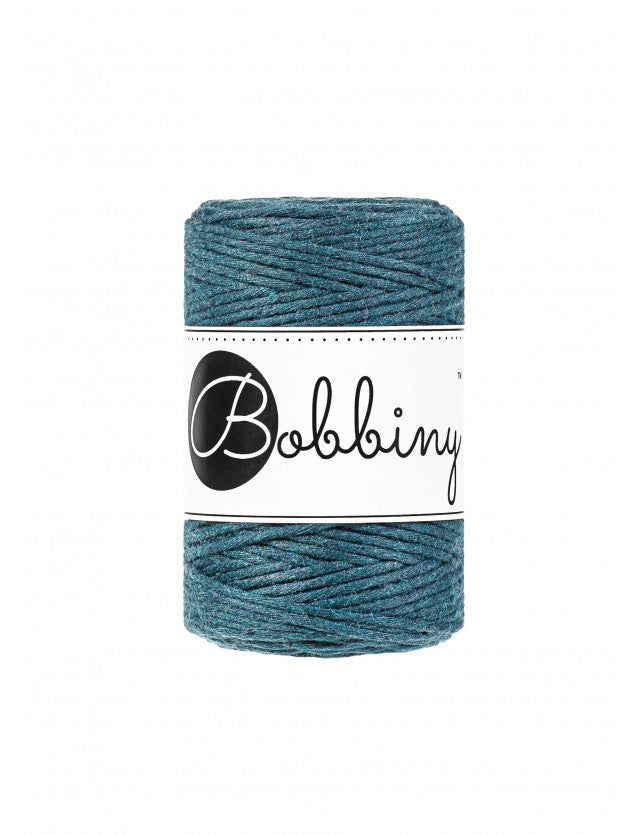 Bobbiny macramé cotton cord, 1.5mm and 100m, in peacock blue