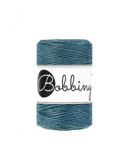 Bobbiny macramé cotton cord, 1.5mm and 100m, in peacock blue