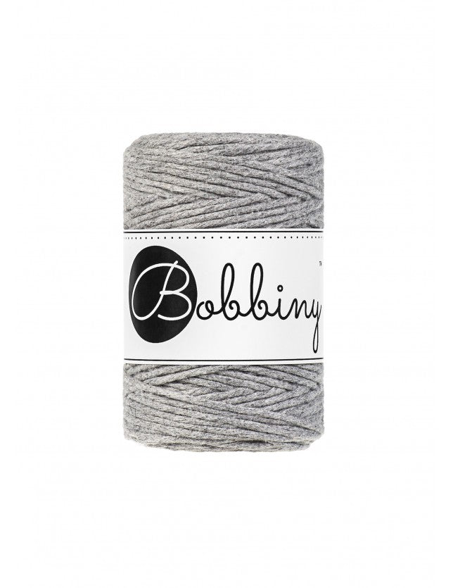 Bobbiny macramé cotton cord, 1.5mm and 100m, in silver