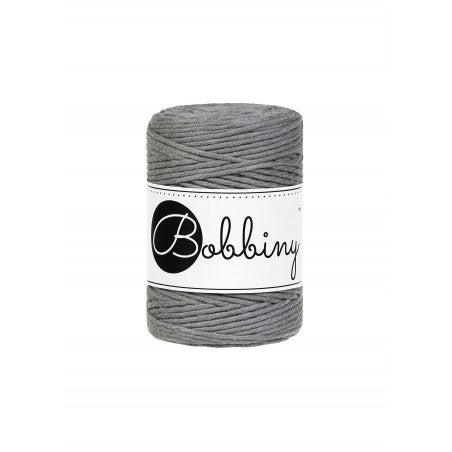 Bobbiny macramé cotton cord, 1.5mm and 100m, in stone grey