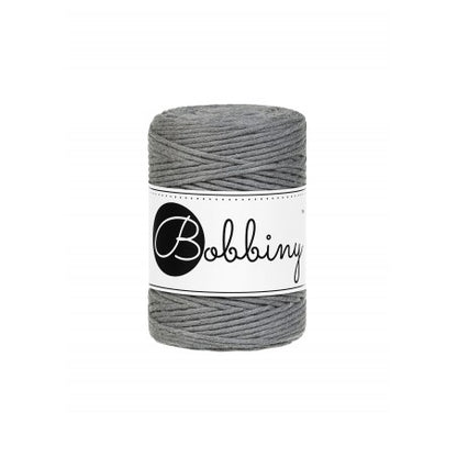 Bobbiny macramé cotton cord, 1.5mm and 100m, in stone grey