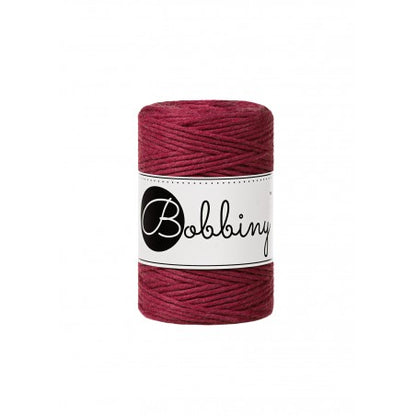 Bobbiny macramé cotton cord, 1.5mm and 100m, in wine red