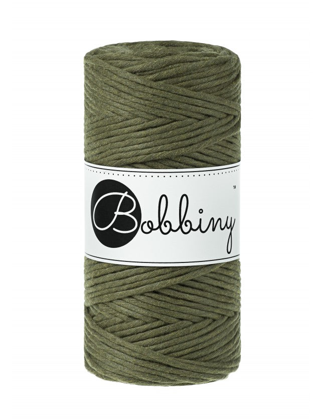 Bobbiny macramé cotton cord, 3mm and 100m, in avocado green