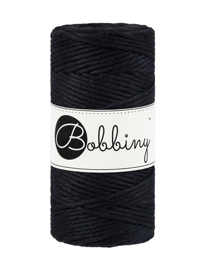 Bobbiny macramé cotton cord, 3mm and 100m, in black