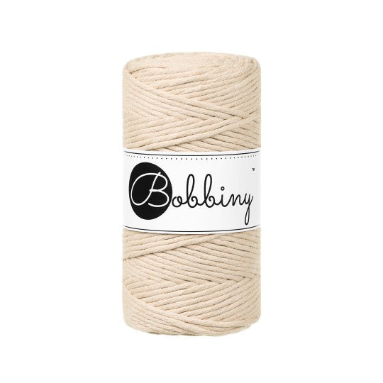 Bobbiny macramé cotton cord, 3mm and 100m, in warm beige