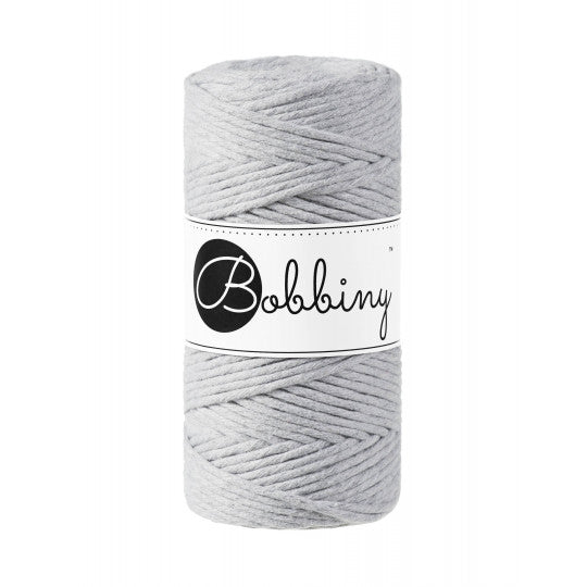 Bobbiny macramé cotton cord, 3mm and 100m, in light grey