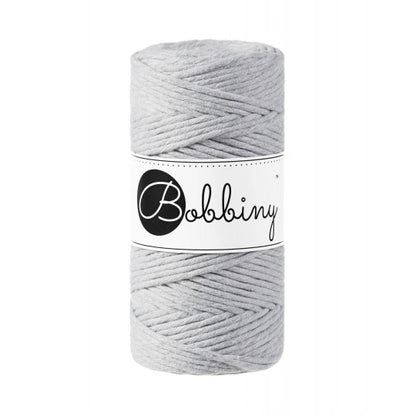 Bobbiny macramé cotton cord, 3mm and 100m, in light grey