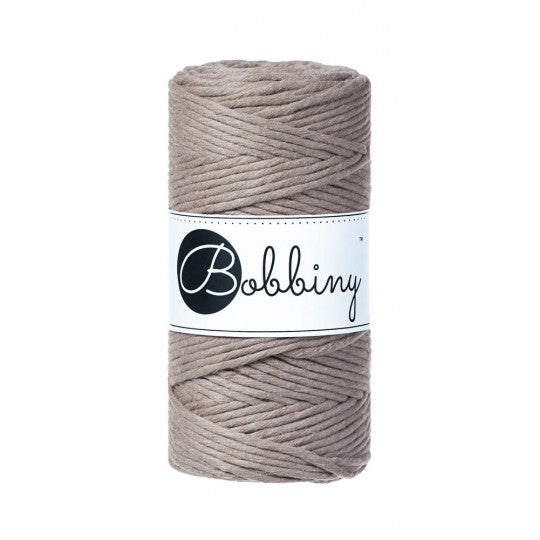 Bobbiny macramé cotton cord, 3mm and 100m, in coffee brown