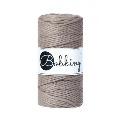 Bobbiny macramé cotton cord, 3mm and 100m, in coffee brown