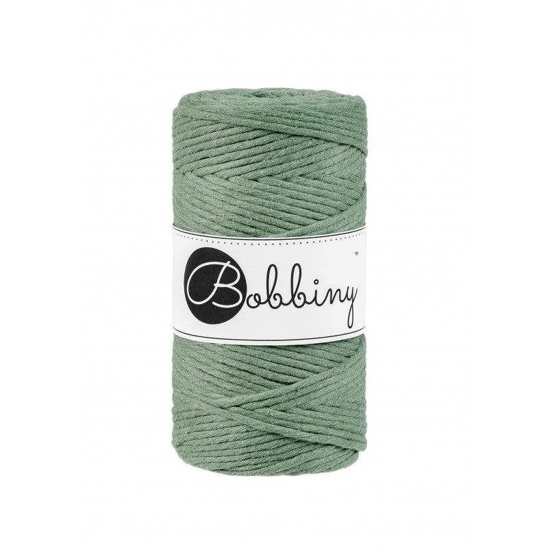 Bobbiny macramé cotton cord, 3mm and 100m, in eucalyptus green